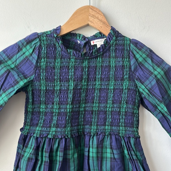 Crewcuts by J Crew Long Sleeved blue green tartan ruffle collar smocked dress 5 - Picture 3 of 7